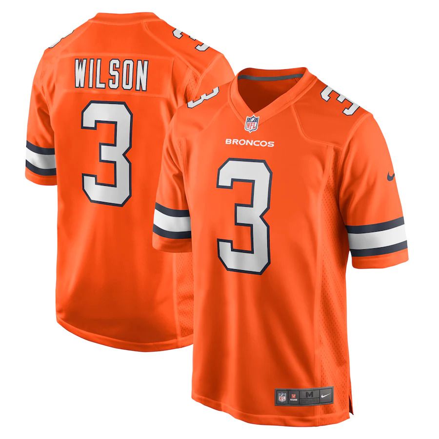 Men Denver Broncos 3 Russell Wilson Nike Orange Alternate Game NFL Jersey